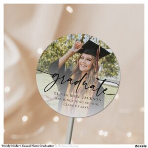 Trendy Modern Casual Photo Graduation Classic Round Sticker
