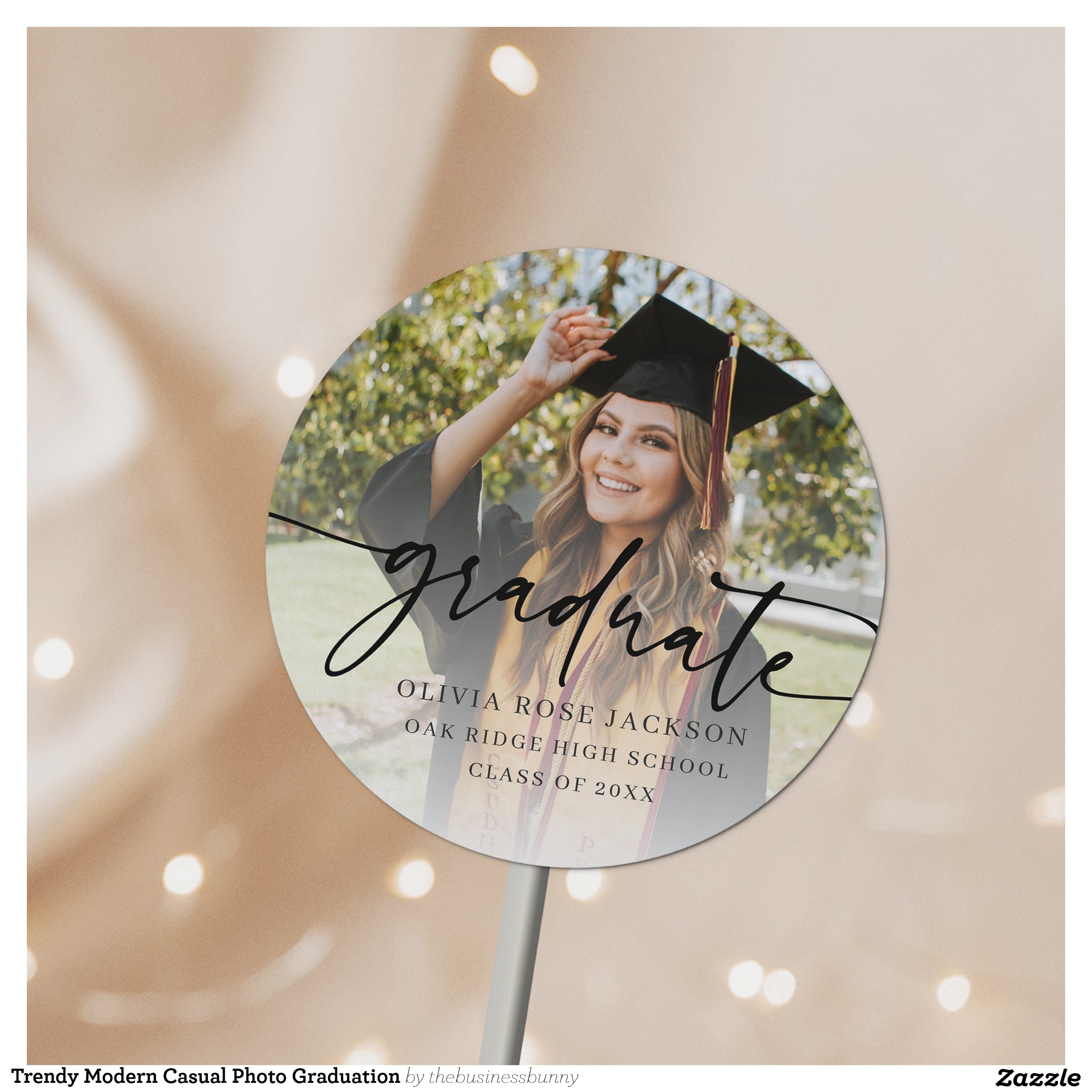 Trendy Modern Casual Photo Graduation Classic Round Sticker
