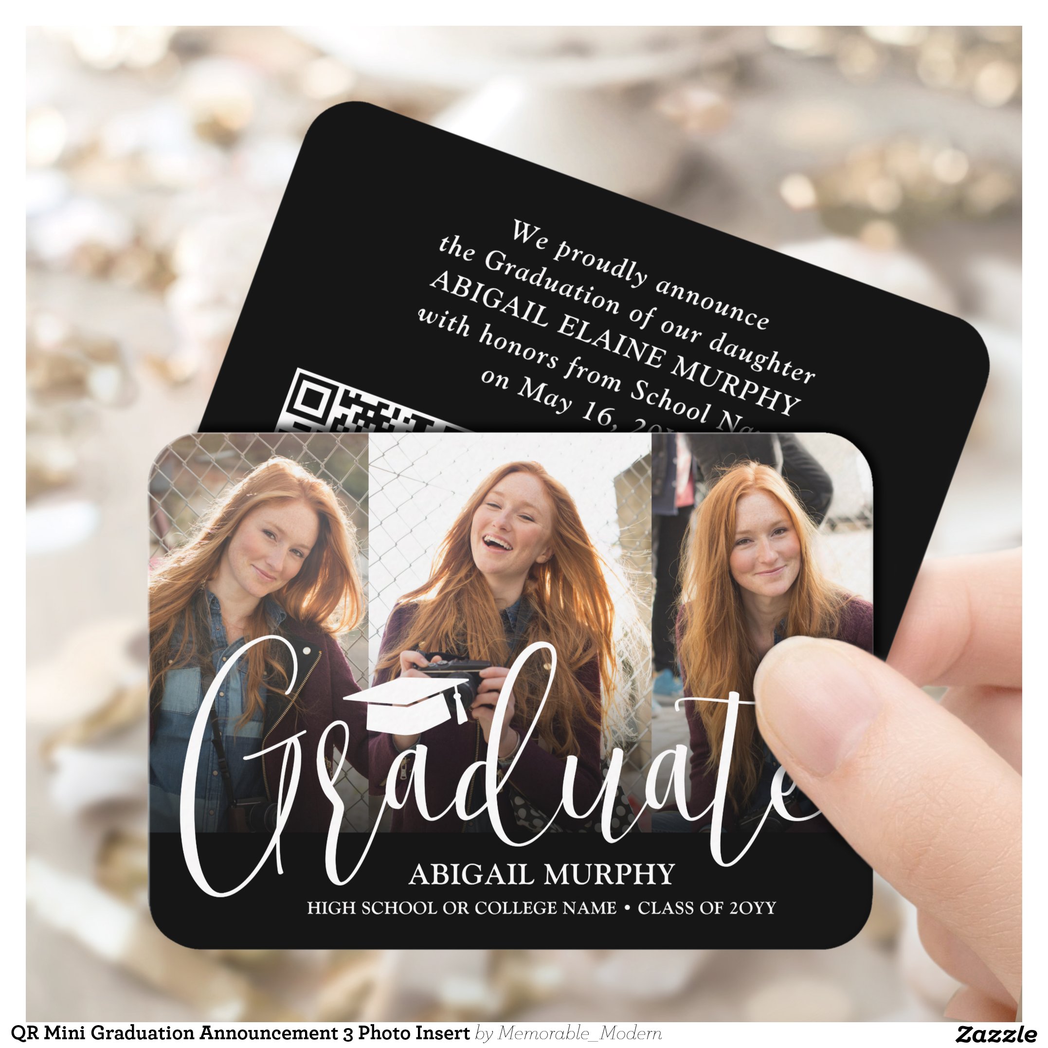QR Mini Graduation Announcement 3 Photo Insert