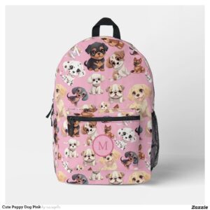 Cute Puppy Dog Pink Printed Backpack