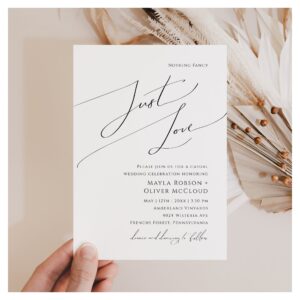 Whimsical Script Nothing Fancy Just Love Wedding Invitation