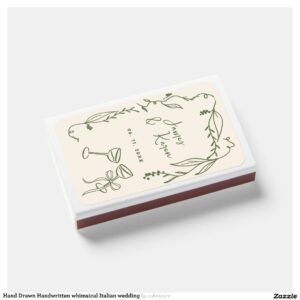 Hand Drawn Handwritten whimsical Italian wedding Matchboxes