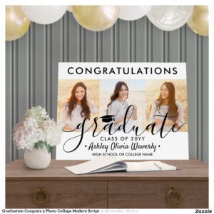 Graduation Congrats 3 Photo Collage Modern Script Foam Board