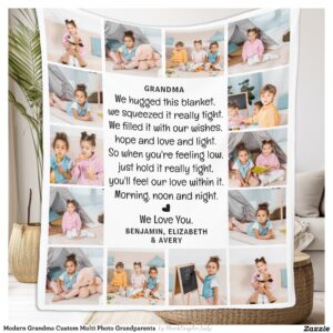 Modern Grandma Custom Multi Photo Grandparents Fleece Blanket