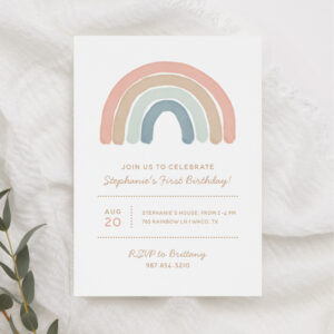 Pastel Boho Watercolor Rainbow Girl Birthday Party Invitation
