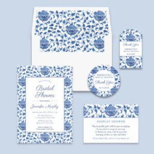 Blue & White Floral Bridal Shower Thank You Favor Classic Round Sticker