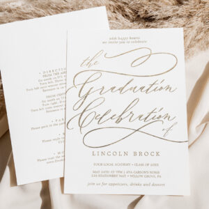 Romantic Gold Calligraphy Graduation Celebration Invitation