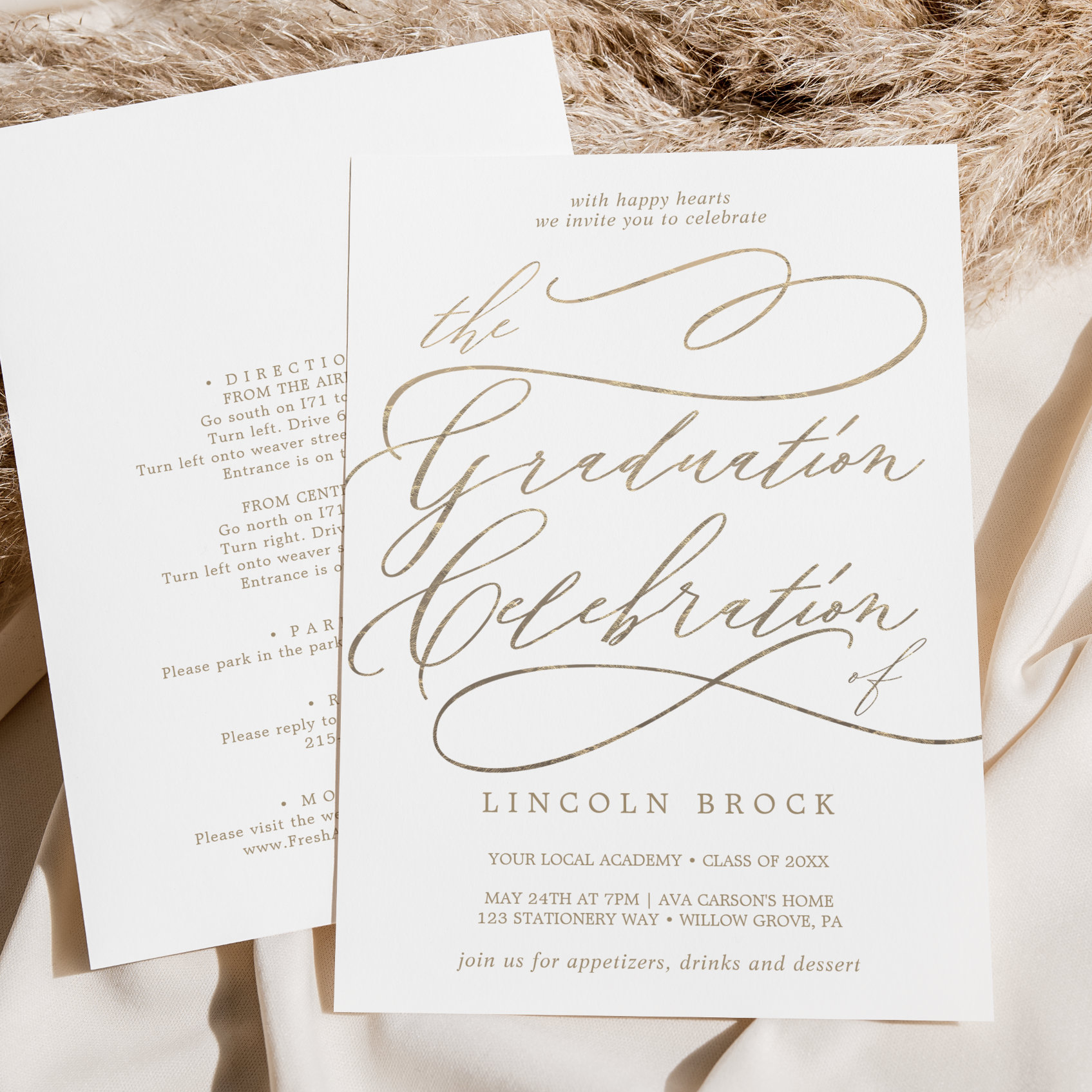Romantic Gold Calligraphy Graduation Celebration Invitation