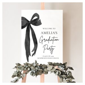 Modern Black Bow Coquette Graduation Party Welcome Foam Board