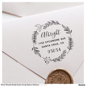 Floral Wreath Family Rustic Script Return Address Self-inking Stamp