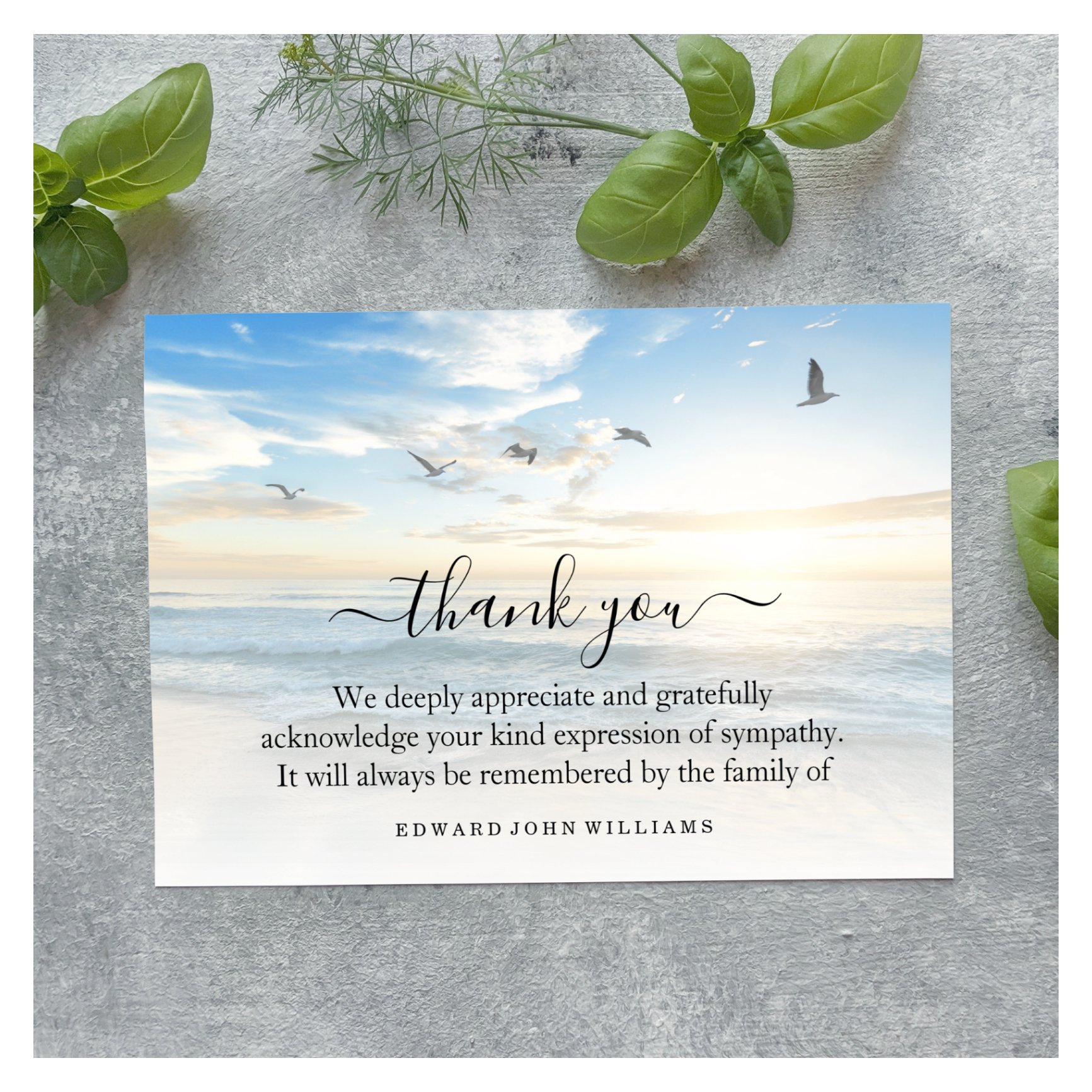 3.5x5 Funeral Thank You Note Grief Beach Ocean