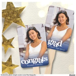 Graduation photo simple modern navy blue keepsake hand fan