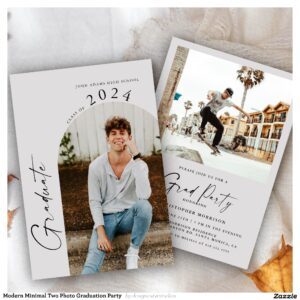 Modern Minimal Two Photo Graduation Party Invitation