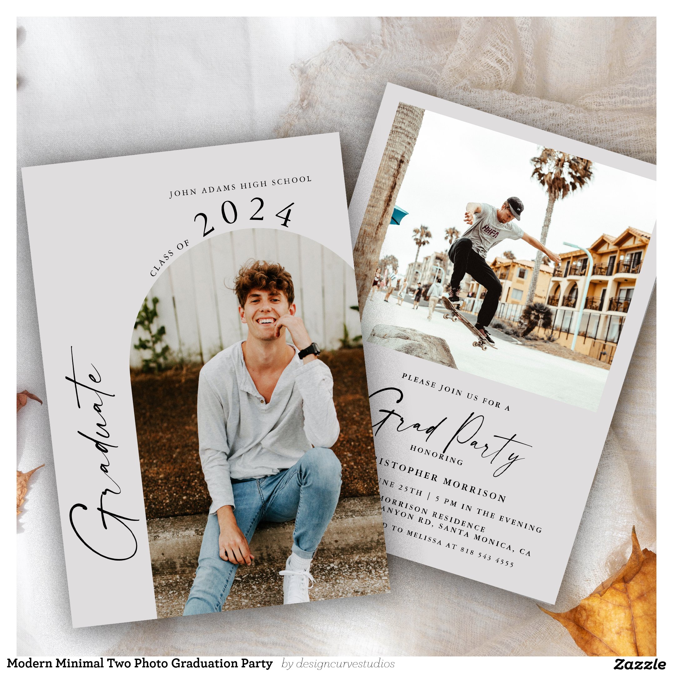 Modern Minimal Two Photo Graduation Party Invitation