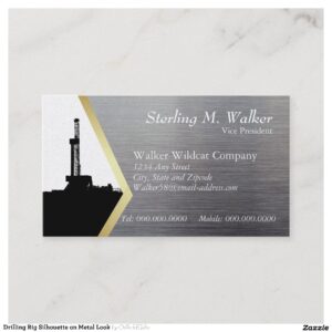 Drilling Rig Silhouette on Metal Look Business Card
