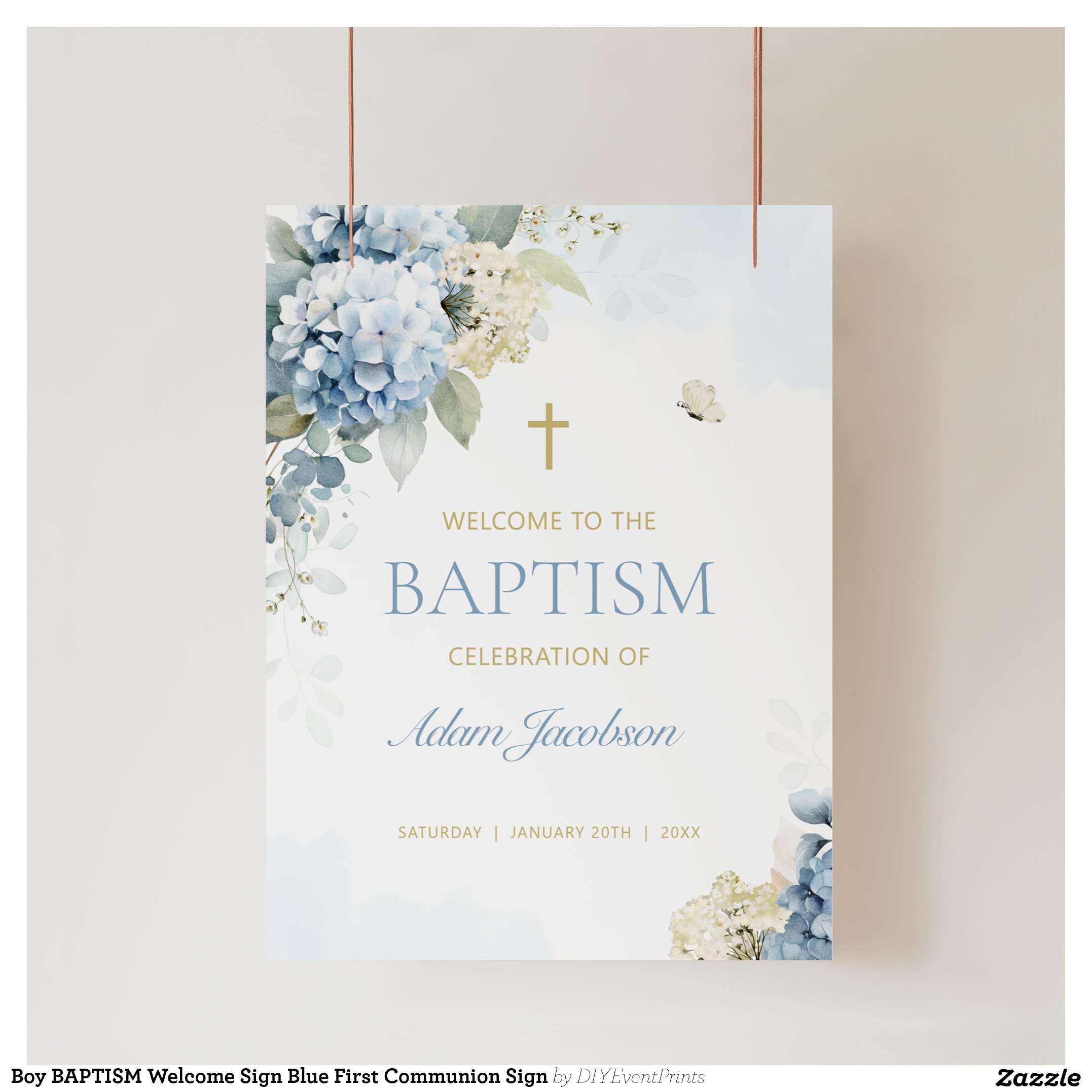 Boy BAPTISM Welcome Sign Blue First Communion Sign