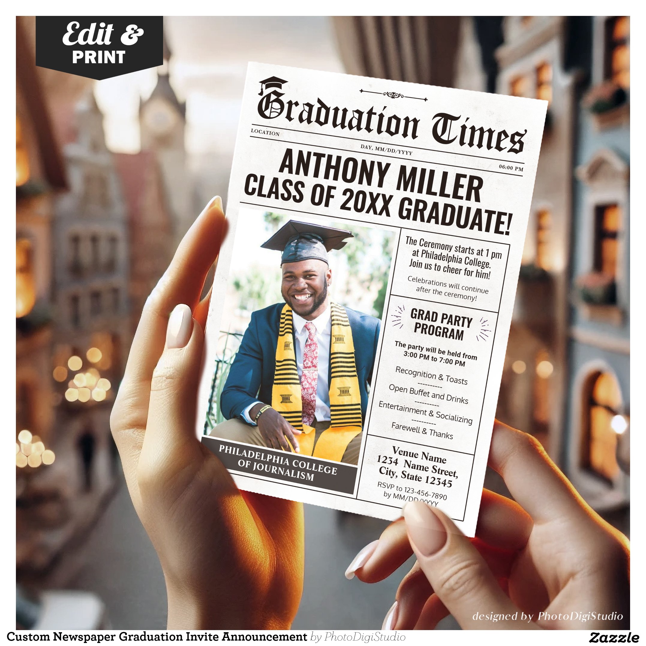 Custom Newspaper Graduation Invite Announcement