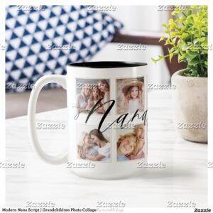 Modern Nana Script Grandchildren Photo Collage Coffee Mug