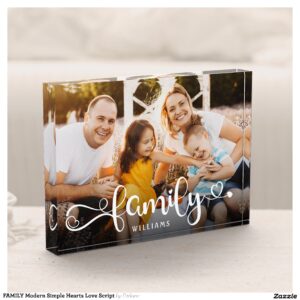 FAMILY Modern Simple Hearts Love Script Photo Block
