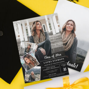 Modern black and white minimalist photo graduation invitation