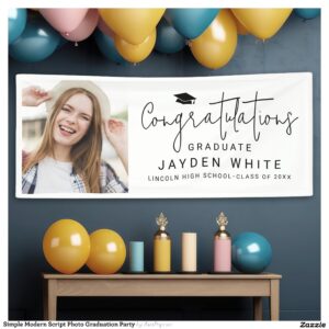 Simple Modern Script Photo Graduation Party Banner