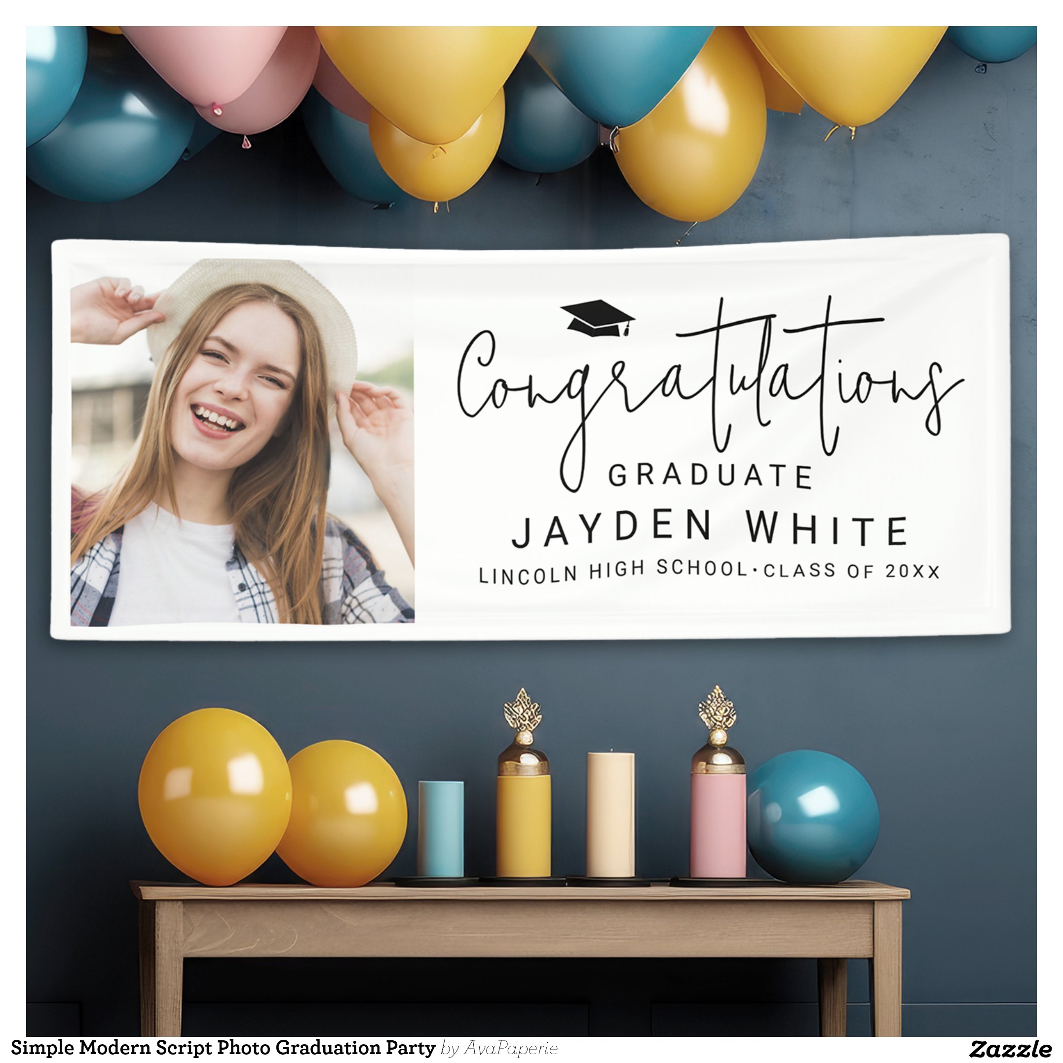Simple Modern Script Photo Graduation Party Banner