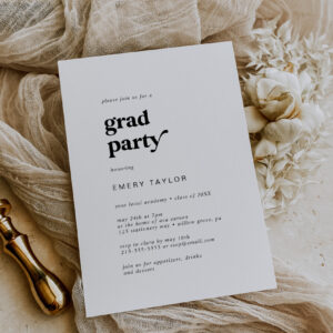 Modern Black Typography Grad Party Invitation