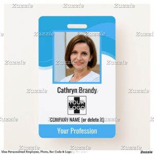 blue Personalized Employee, Photo, Bar Code & Logo Badge