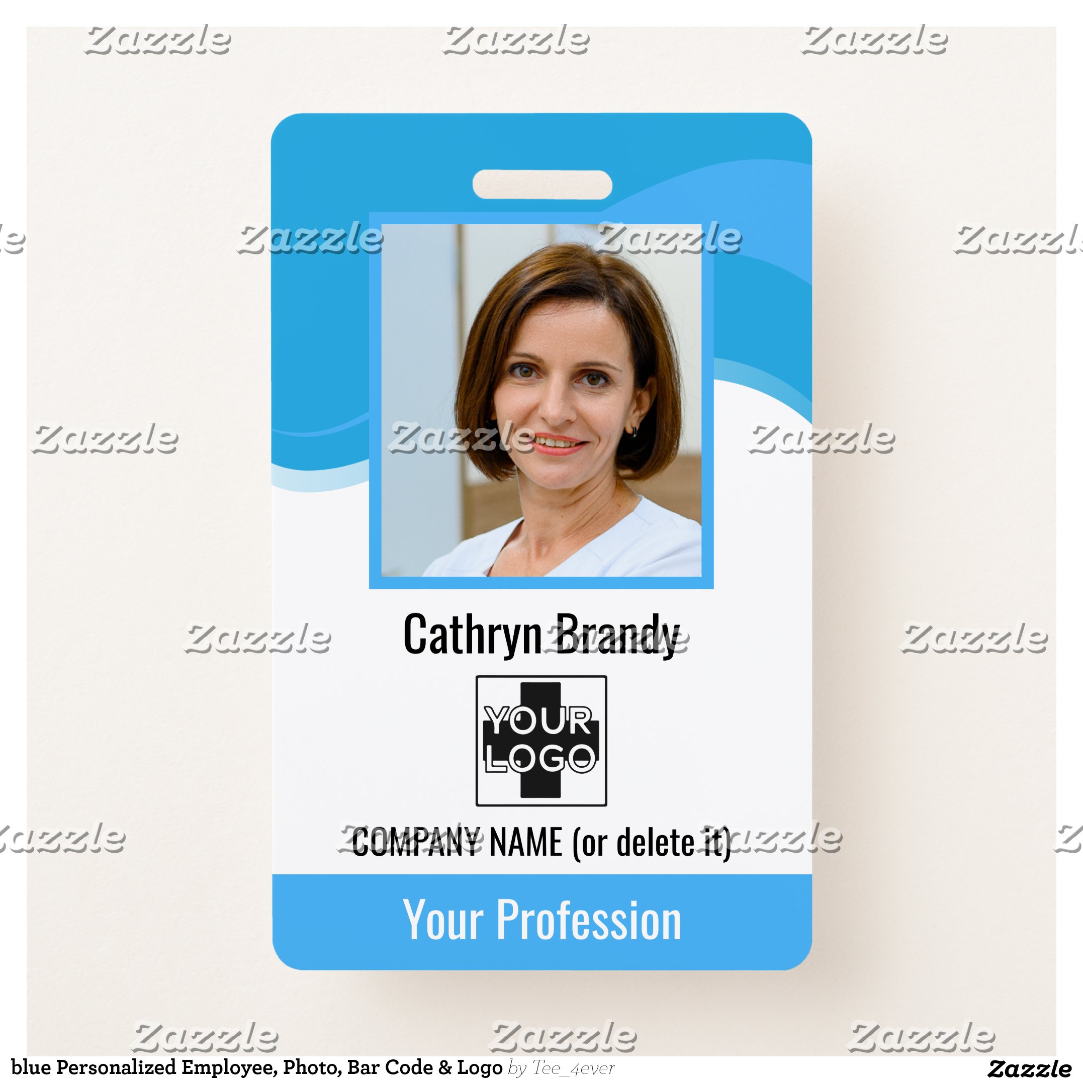 blue Personalized Employee, Photo, Bar Code & Logo Badge