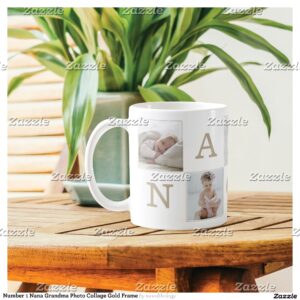 Number 1 Nana Grandma Photo Collage Gold Frame Coffee Mug