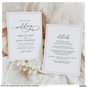 All-In-One Simple Classic Black & White Wedding Invitation