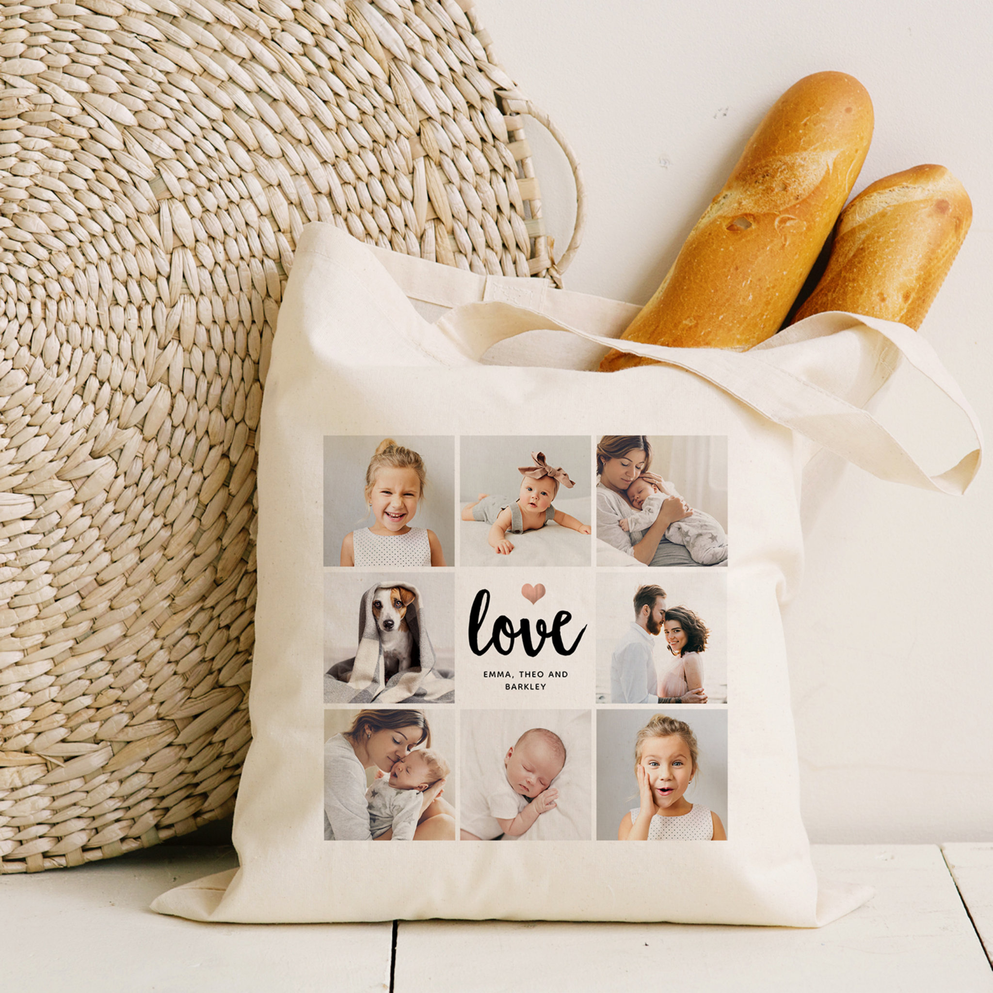 Simple and Chic Photo Collage Love with Heart Tote Bag