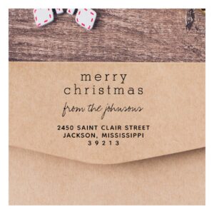 Modern & Elegant Merry Christmas Greetings Family Rubber Stamp