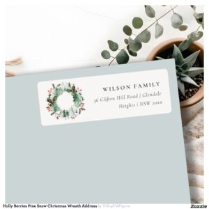 Holly Berries Pine Snow Christmas Wreath Address Label