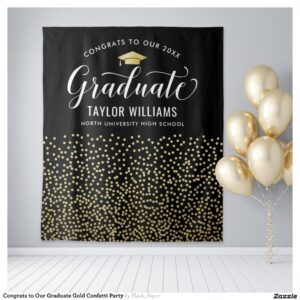 Congrats to Our Graduate Gold Confetti Party Tapestry