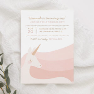 Pink Gold Unicorn Watercolor Girl Birthday Party I Invitation