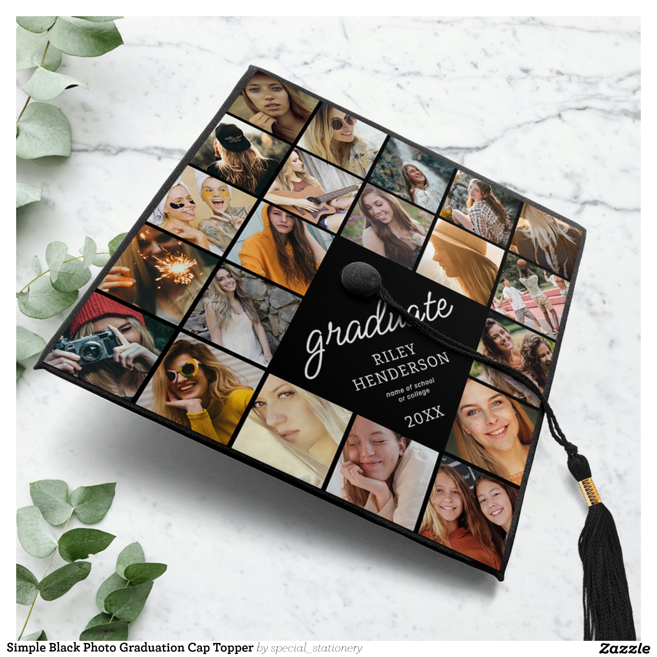 Simple Black Photo Graduation Cap Topper