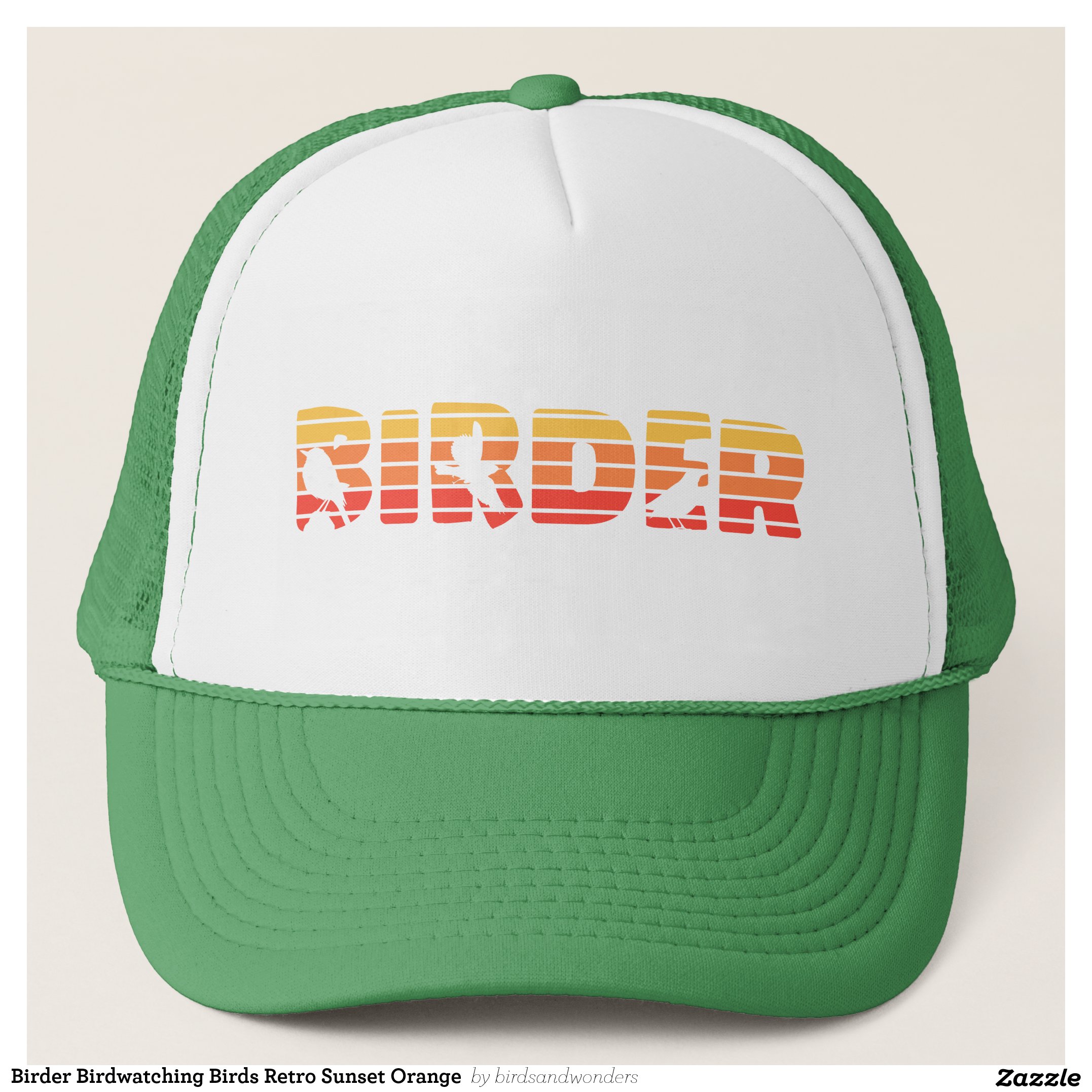 Birder Birdwatching Birds Retro Sunset Orange Trucker Hat