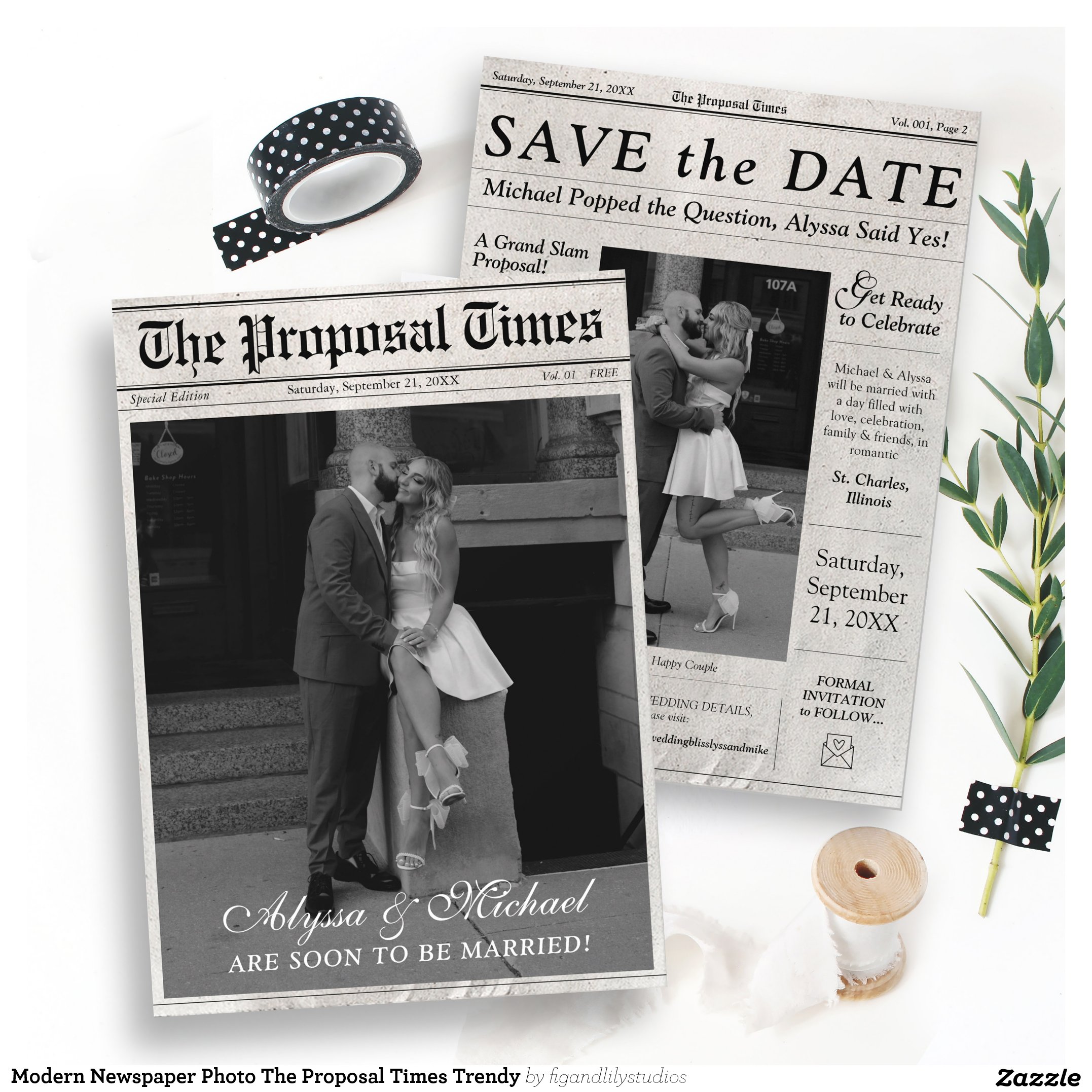 Modern Newspaper Photo The Proposal Times Trendy Save The Date