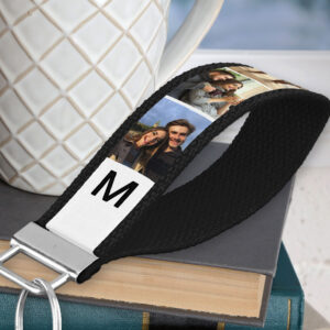 Monogrammed 6 Photo Strip Collage White Wrist Keychain