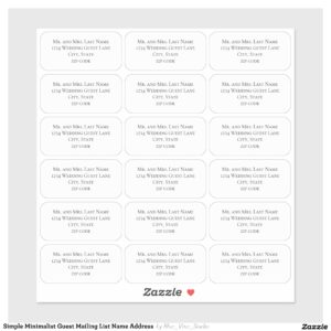Simple Minimalist Guest Mailing List Name Address Sticker