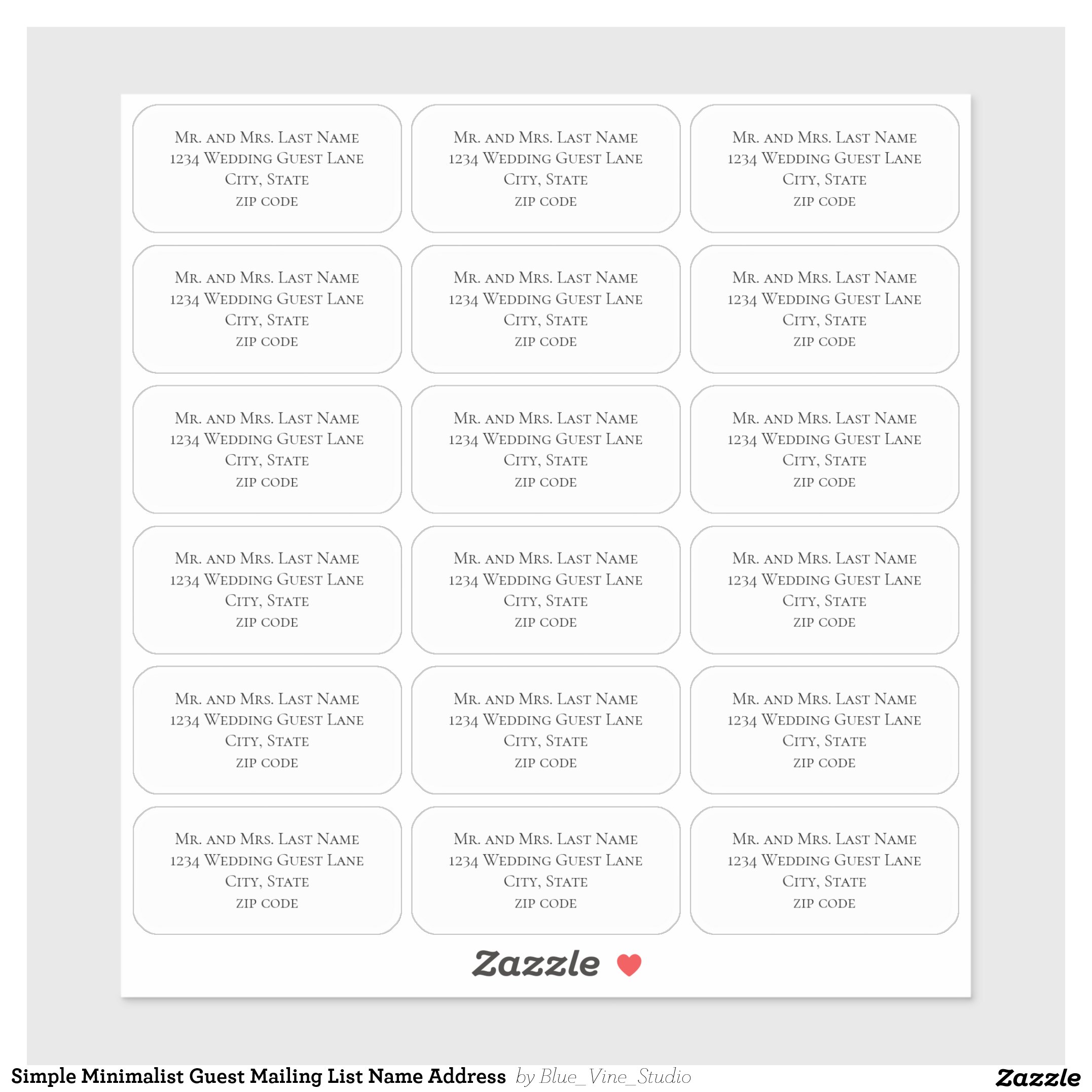 Simple Minimalist Guest Mailing List Name Address Sticker