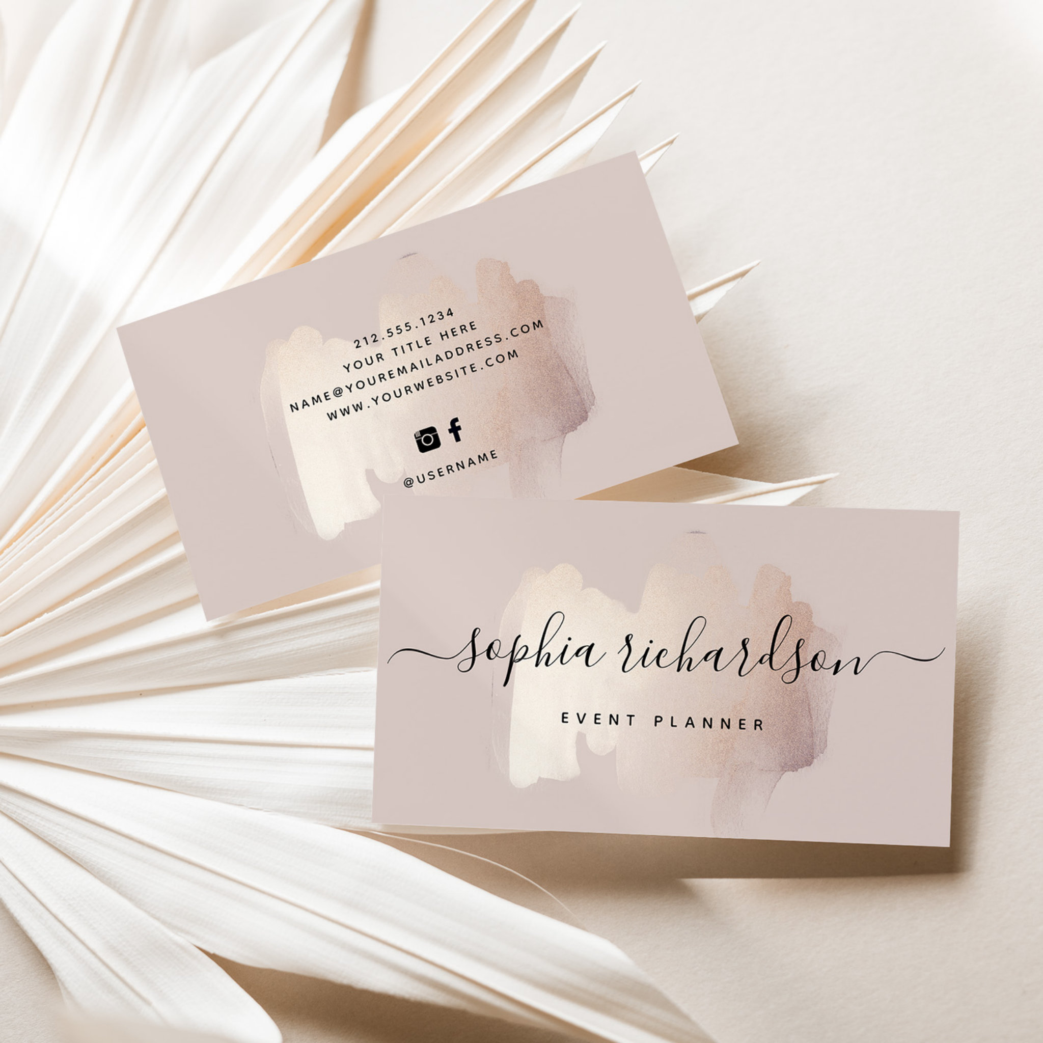 Chic Brush Stroke Faux Rose Gold on Neutral Rose Business Card