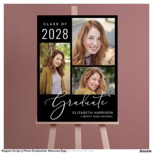Elegant Script 3 Photo Graduation Welcome Sign