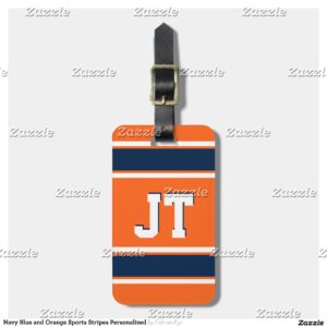 Navy Blue and Orange Sports Stripes Personalized Luggage Tag