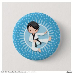 Black Hair Karate Boy Judo Martial Arts Button