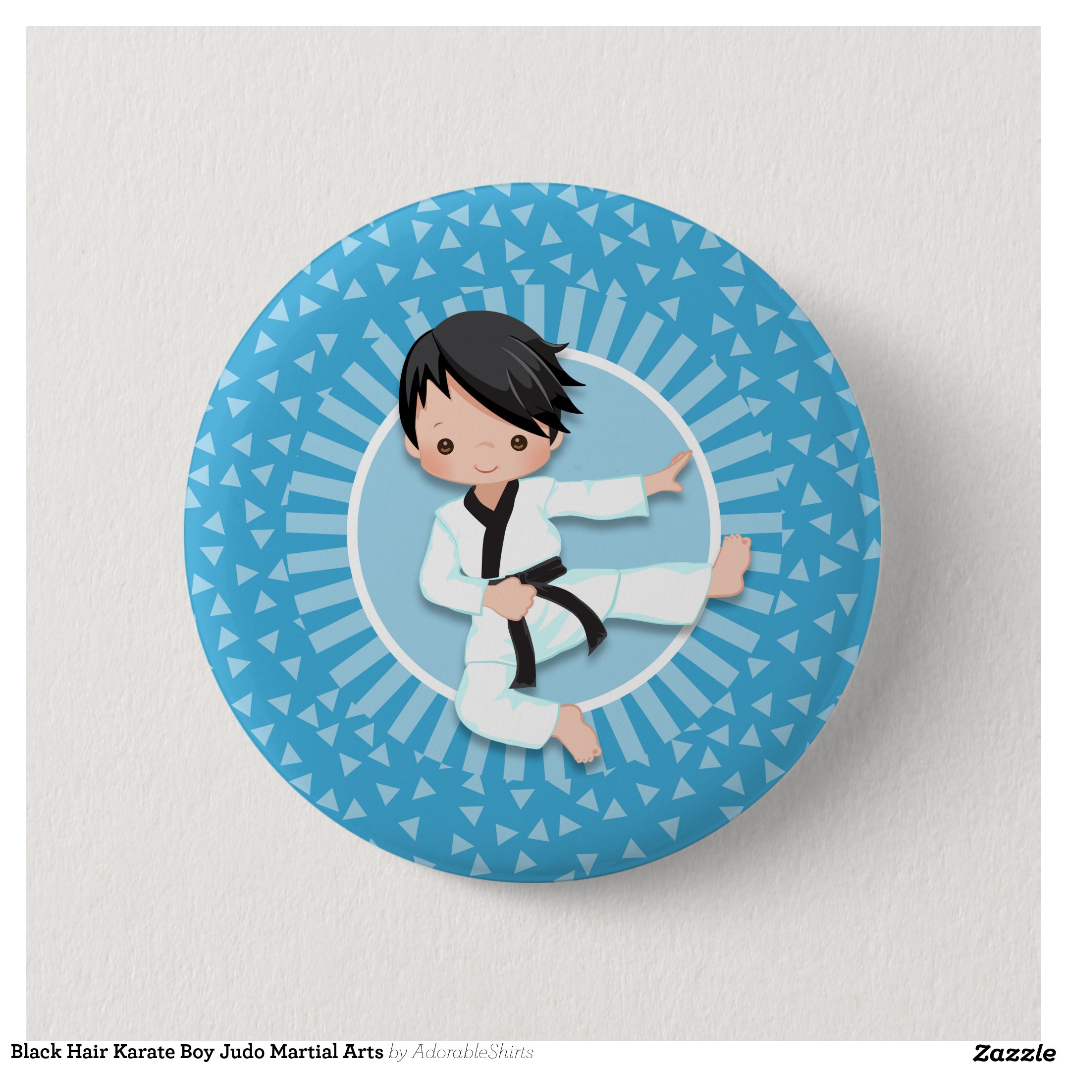 Black Hair Karate Boy Judo Martial Arts Button