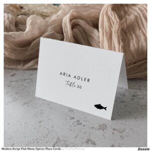 Modern Script Fish Menu Option Place Cards