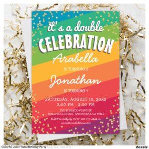 Colorful Joint Twin Birthday Party Invitation