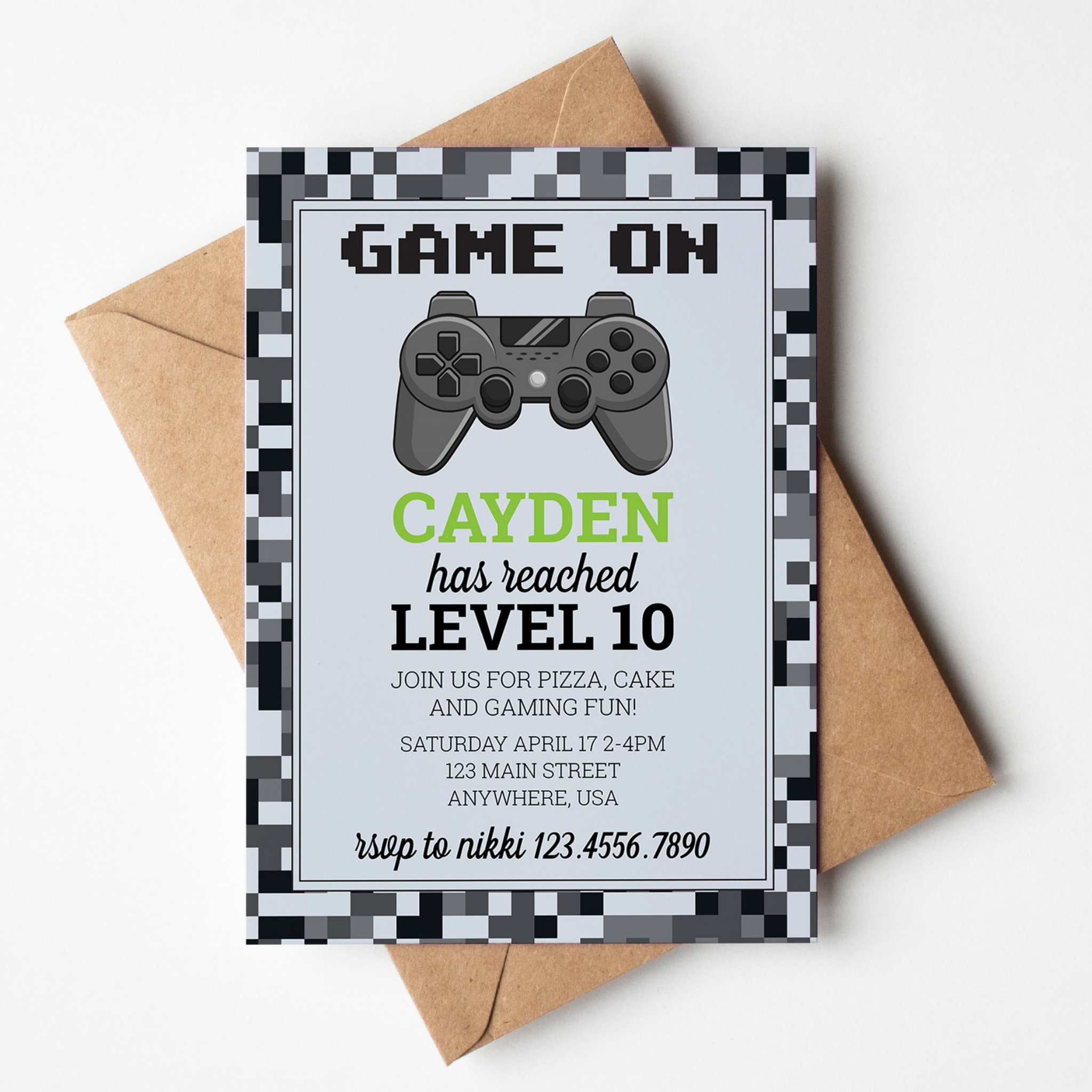 Video Game Level up Gamer Birthday Invite